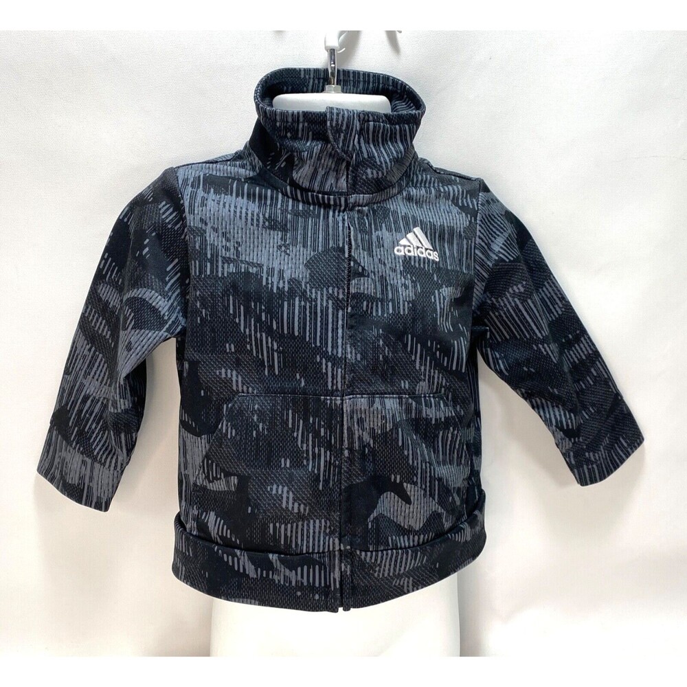 Adidas Infant Baby Jacket 6 Month Boys Black Gray Zip Front Lightweigh Knit Logo